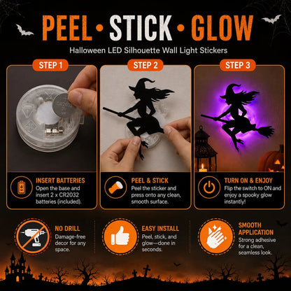 🎃 Halloween LED Silhouette Wall Light Stickers