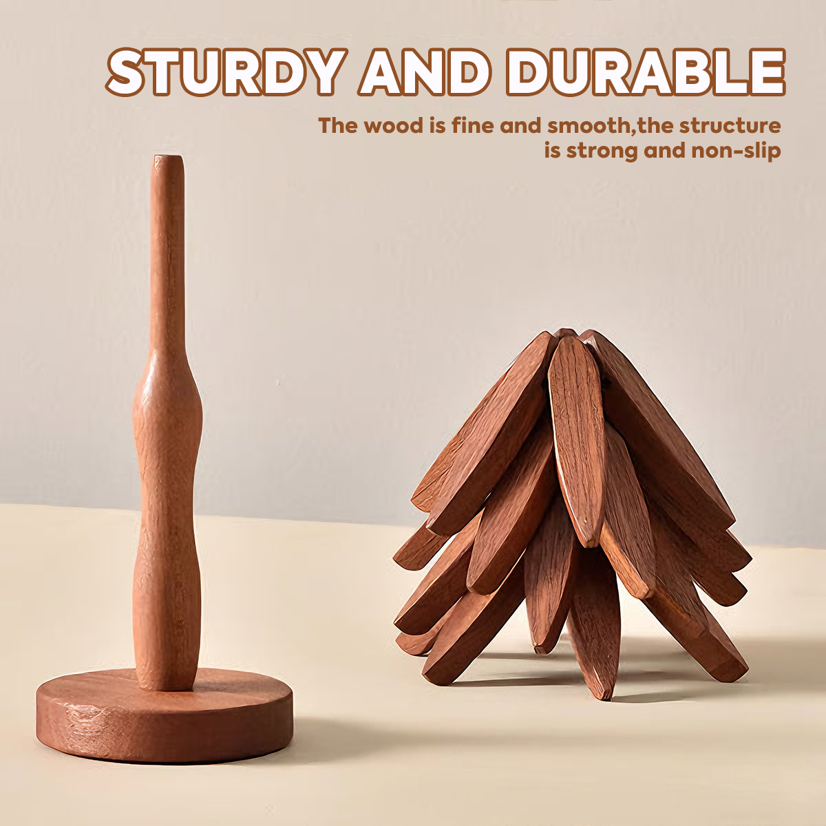 Natural Tree Trivet Set - 4 wooden Trivets & 1 Stand