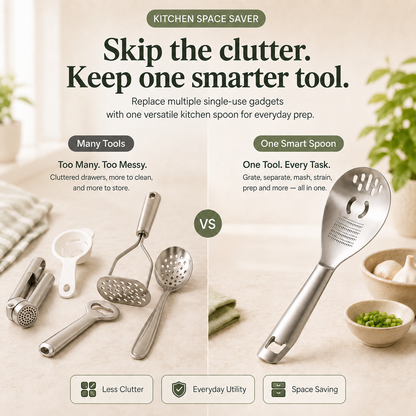 🥄 All-in-One Stainless Steel Kitchen Spoon | Grate, Strain, Mash & More