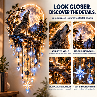 🐺🌕 Wolf Howling Moon Starfall Wall Light – Bring the Wild Home - 31.5- Inch