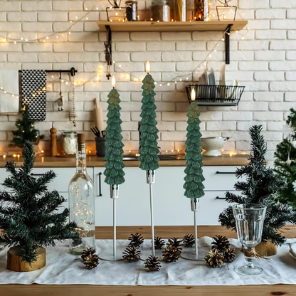 LED Green Tree Taper Candle Stick Set