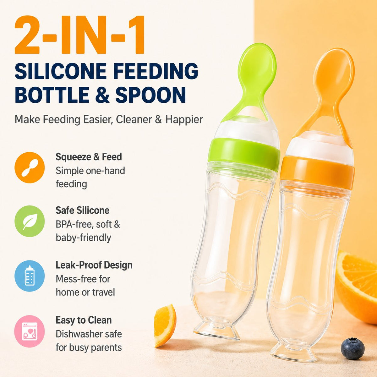 Baby Food Squeeze Spoon Feeder | 2-In-1 Silicone Feeding Bottle 👶