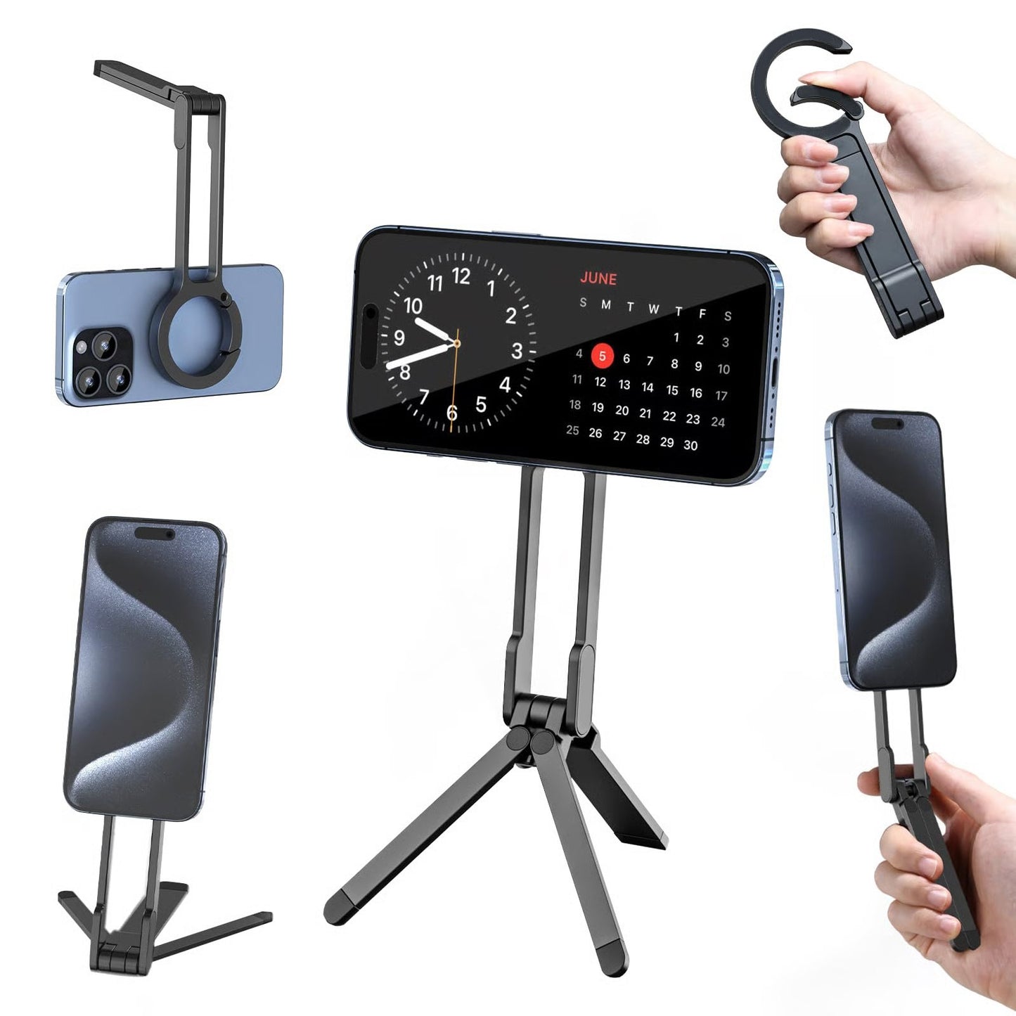 Magnetic Phone Tripod for iPhone – Portable Magsafe Holder with Strong Grip & Foldable Hook