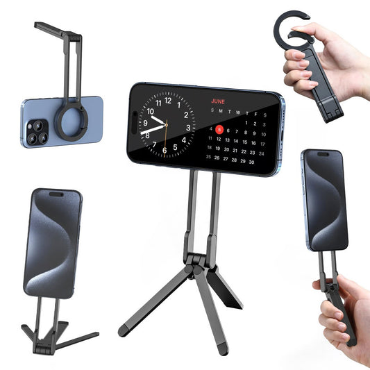 Magnetic Phone Tripod for iPhone – Portable Magsafe Holder with Strong Grip & Foldable Hook