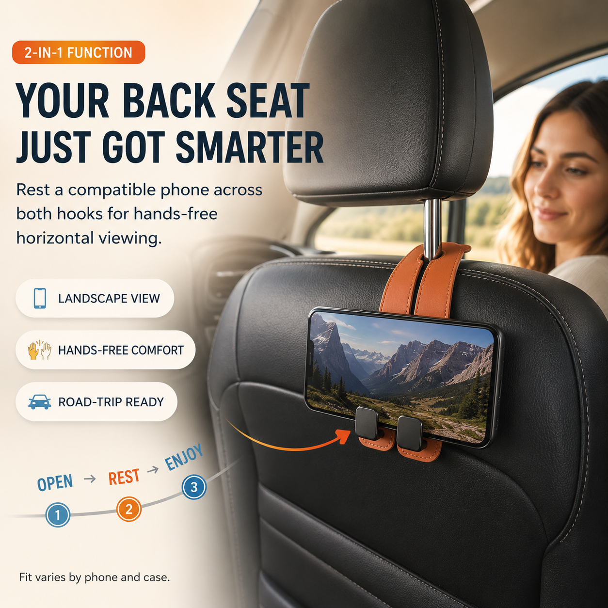 Foldable Dual-Hook Car Headrest Organizer & Phone Holder