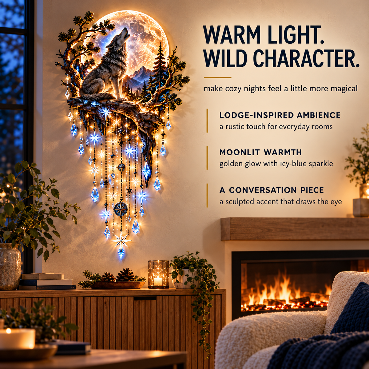 🐺🌕 Wolf Howling Moon Starfall Wall Light – Bring the Wild Home - 31.5- Inch