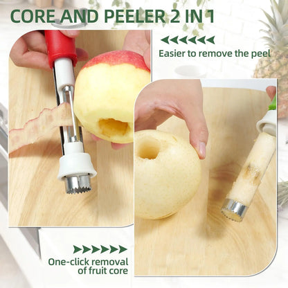 2-in-1 Apple Corer & Peeler – Stainless Steel Fruit Coring Tool for Apples, Pears & Peppers | Quick Seed Remover