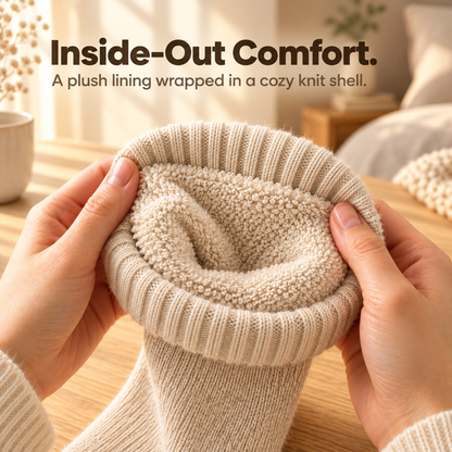 Fleece Lined Ribbed Crew Socks, Cozy Warm