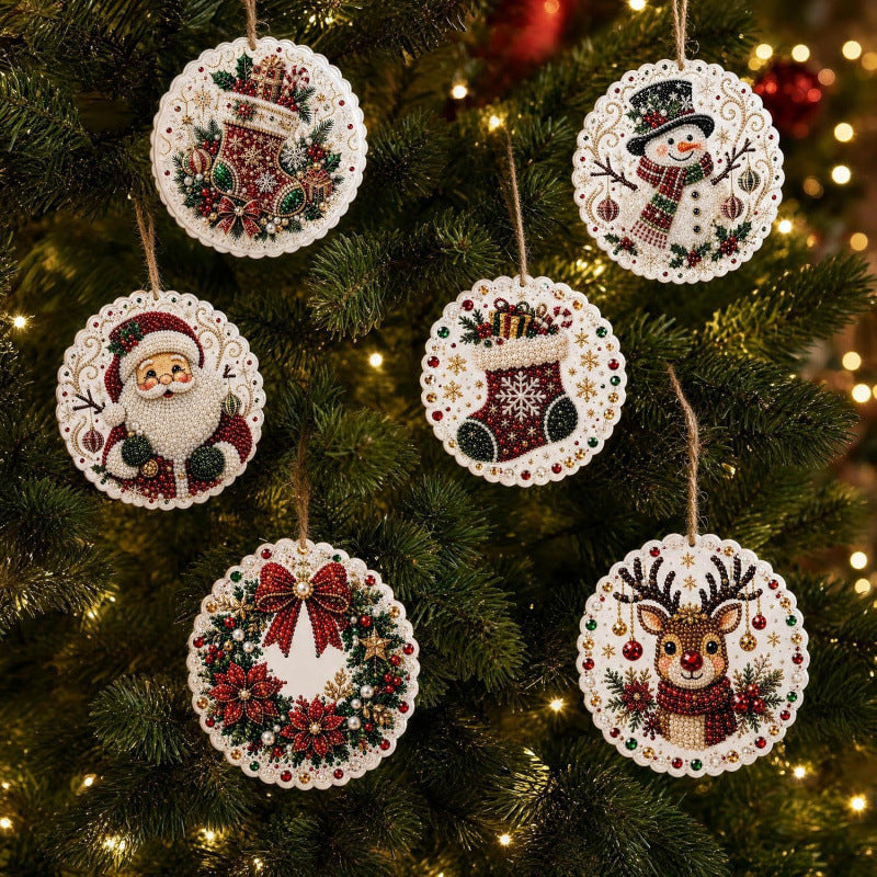6Pcs DIY Wooden Christmas Tree Diamond Painting Ornaments