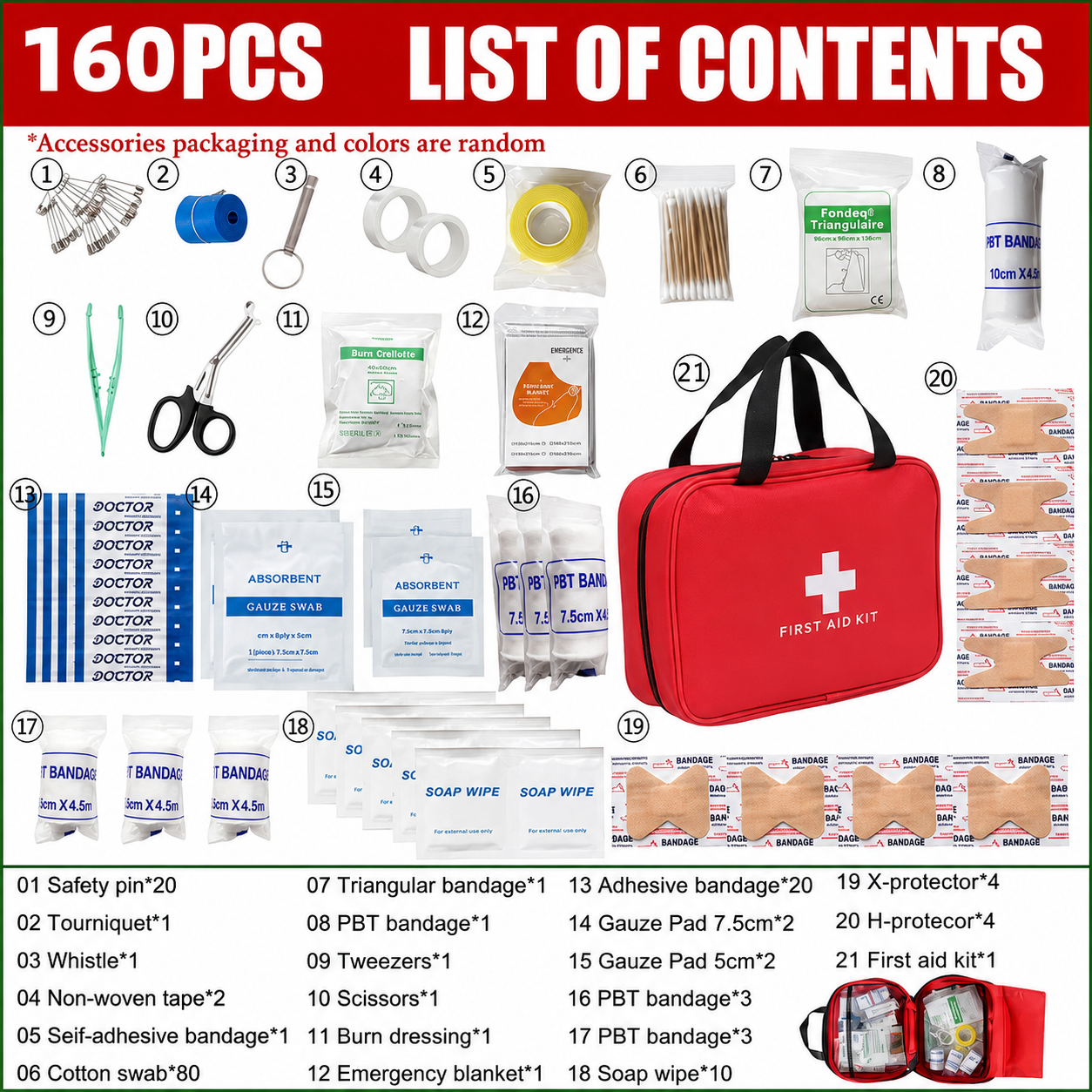 160Piece Waterproof First Aid Kit for Emergencies