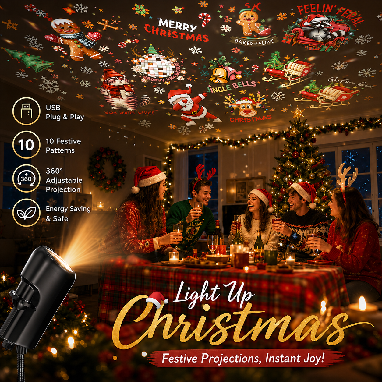 🎄Christmas Light Projector – Instant Holiday Magic For Your Home & Yard