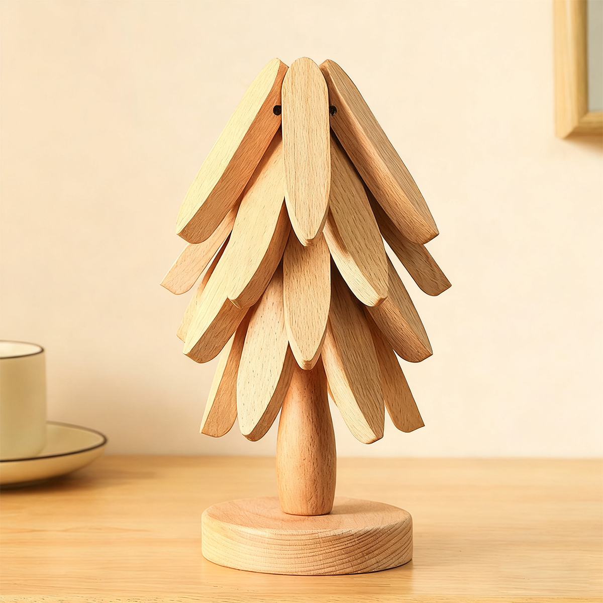 Natural Tree Trivet Set - 4 wooden Trivets & 1 Stand