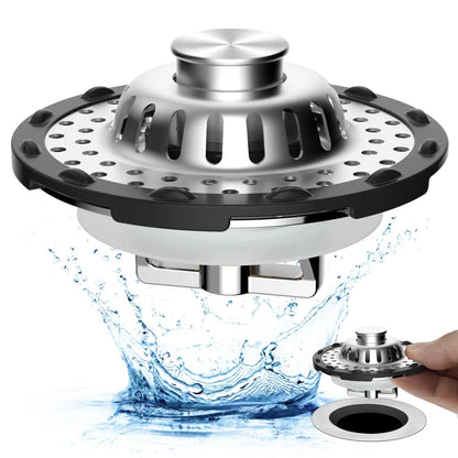 3-in-1 Pop-Up Sink Stopper – Hair Catcher, Drain Protector & Water Stopper