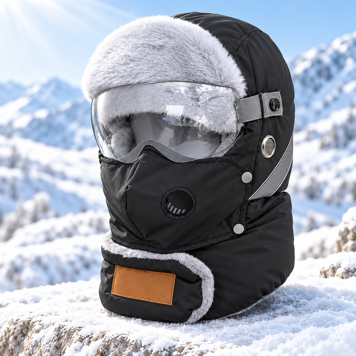 Winter thermal ushanka hat with detachable mask and goggles, product view 13