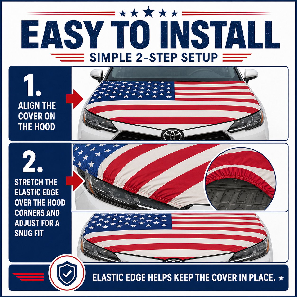 🇺🇸 Universal American Hood Flag Cover - Fits Most Cars, SUVs & Pickups