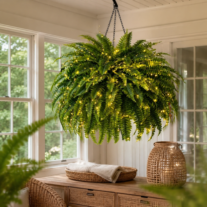 Oversized Pre-Lit Artificial Boston Ferns - No watering, No fading