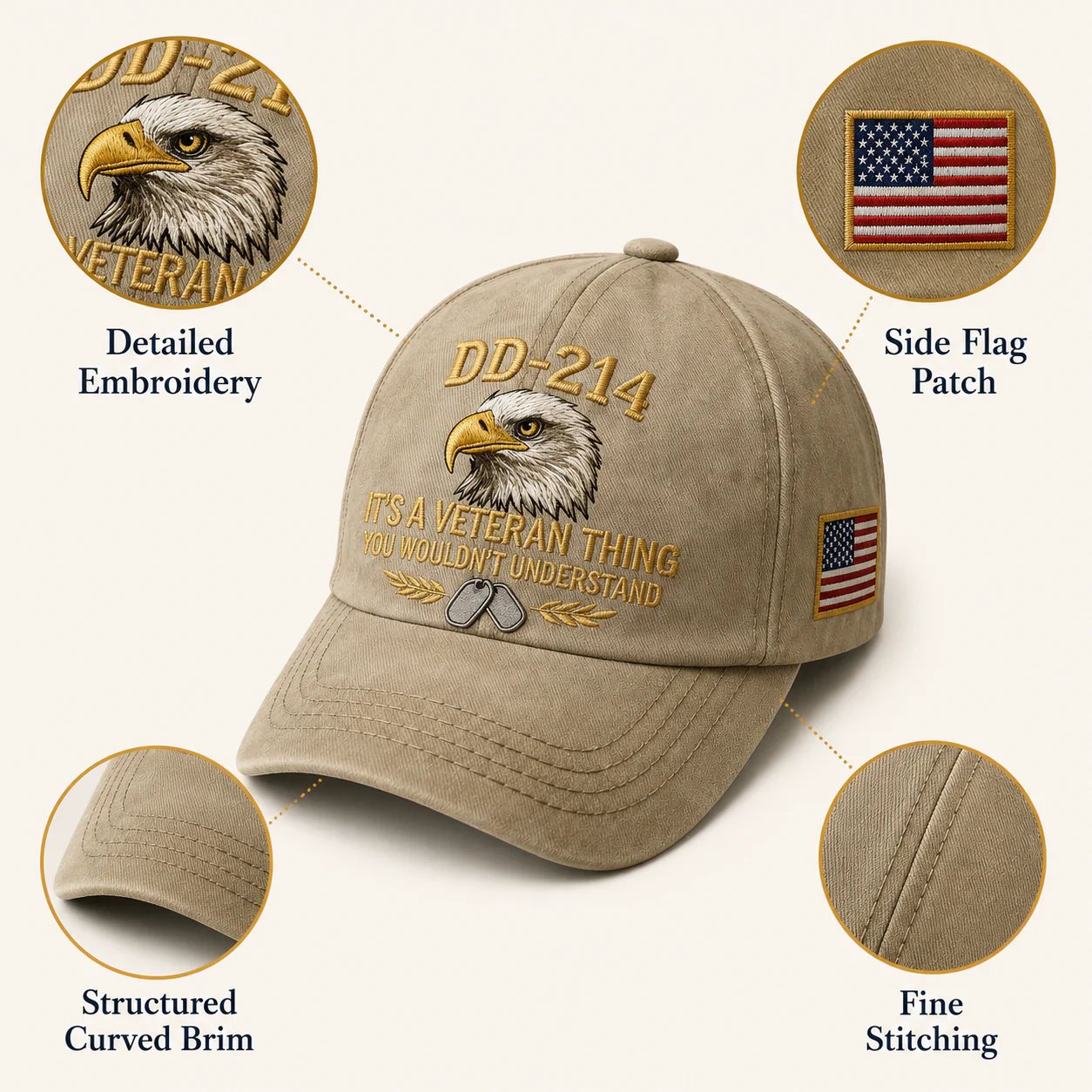DD-214 Veteran Embroidered Cap with Free Pride Coin