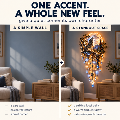 🐺🌕 Wolf Howling Moon Starfall Wall Light – Bring the Wild Home - 31.5- Inch