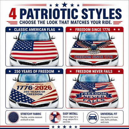 🇺🇸 Universal American Hood Flag Cover - Fits Most Cars, SUVs & Pickups