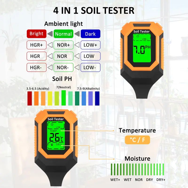 4-in-1 Soil Moisture Meter Ph Tester