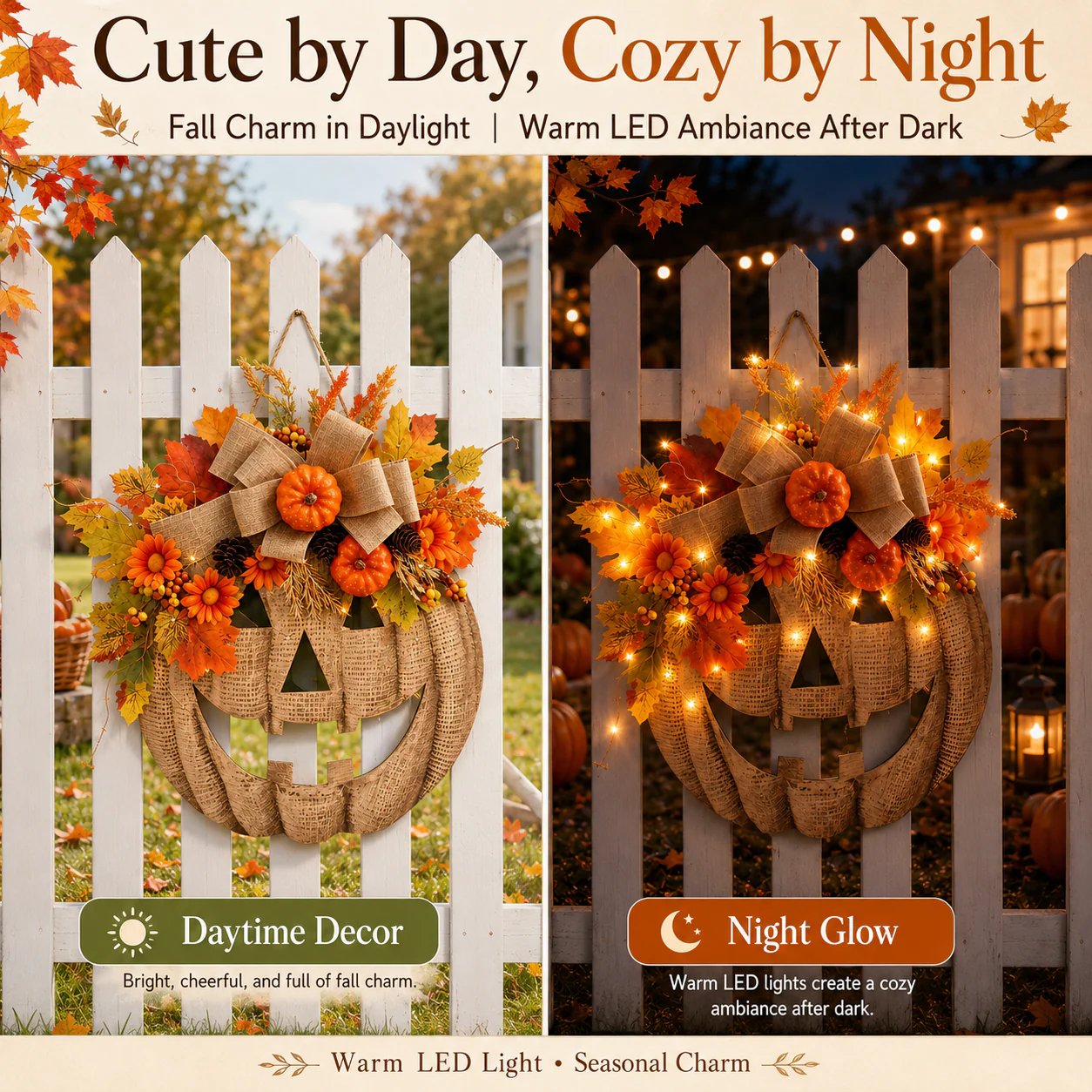✨ Lighted Burlap Pumpkin Wreath 🎃