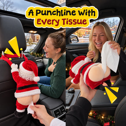 Rear tissue dispensing opening on Santa tissue holder