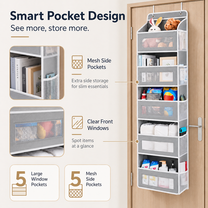 5-Tier Over-the-Door Organizer – Extra Side Mesh Pockets for More Storage 🚪