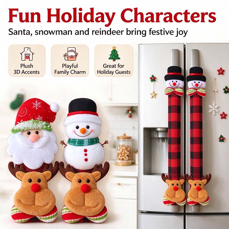 Christmas Refrigerator Handle Covers | Plush Plaid Wraps, product image 2