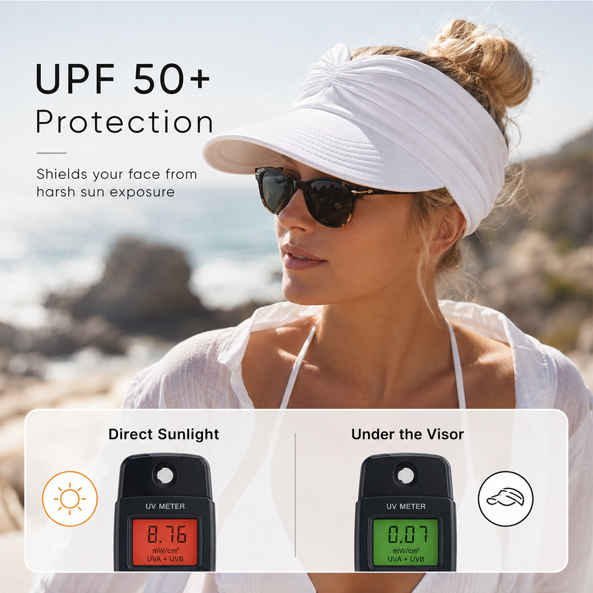 Lightweight open crown sun visor for summer hairstyles