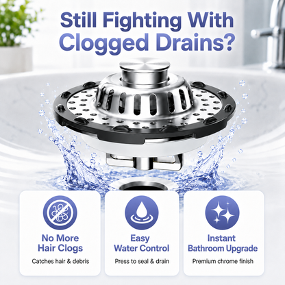 3-in-1 Pop-Up Sink Stopper – Hair Catcher, Drain Protector & Water Stopper