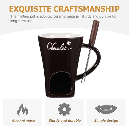 Ceramic Fondue Set – Chocolate, Cheese & Butter Melting Pot with Fork and Tealight Candle