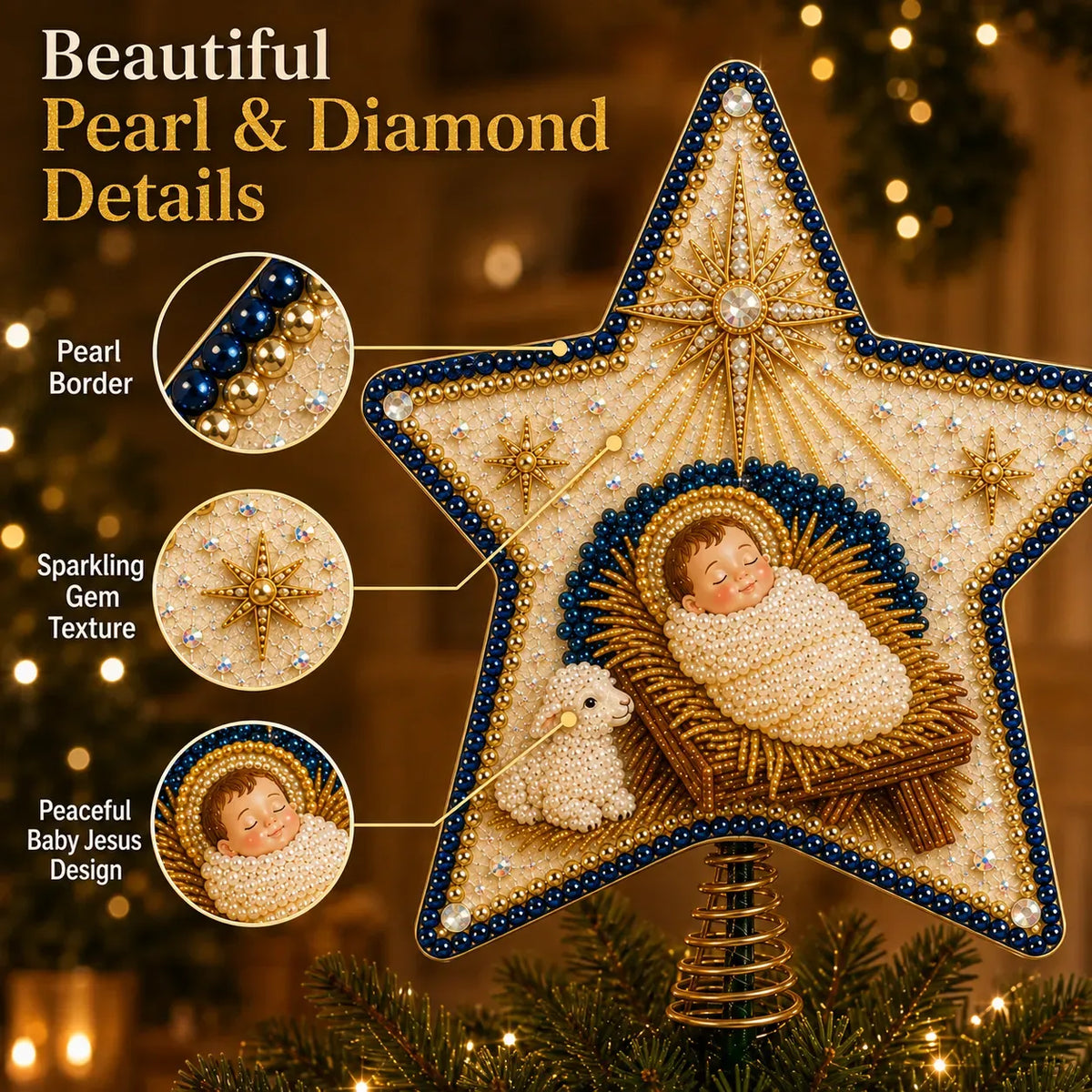 ⭐ Faith Inspired Pearl Diamond Art Christmas Tree Topper Craft Kit