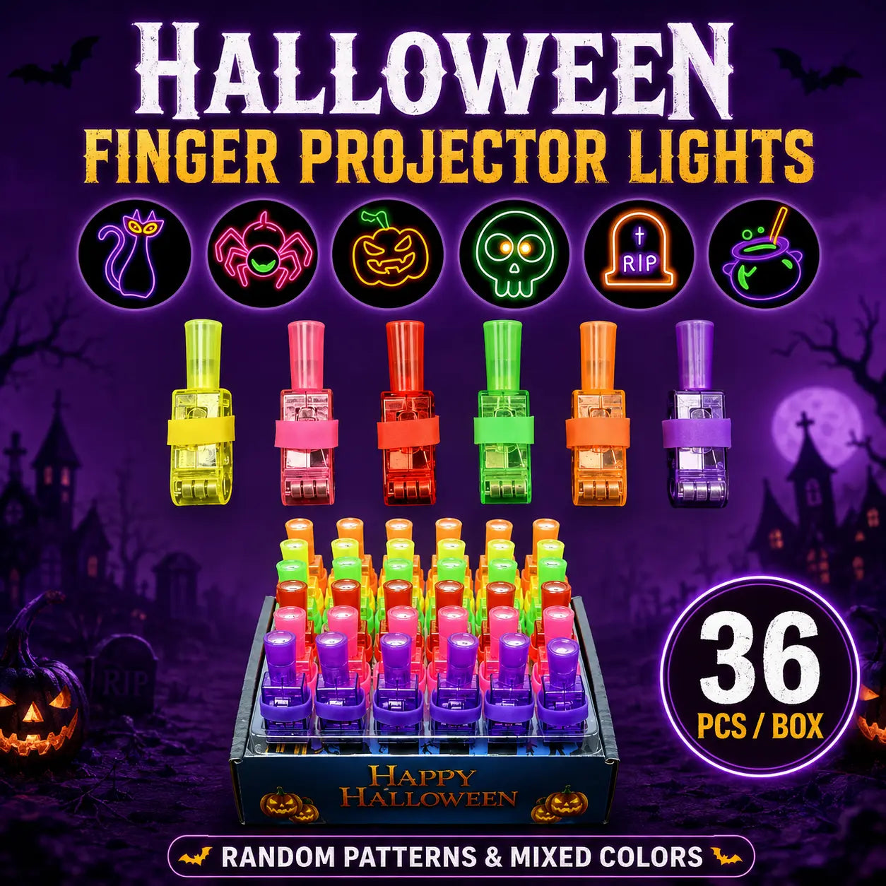 👻🎃 Halloween Finger Projector Rings – LED Party Favors for Kids
