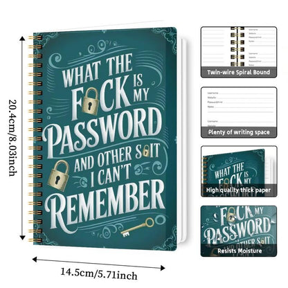 Funny Password Notebook - Spiral Bound with Lock Icons & Funny Security Phrases