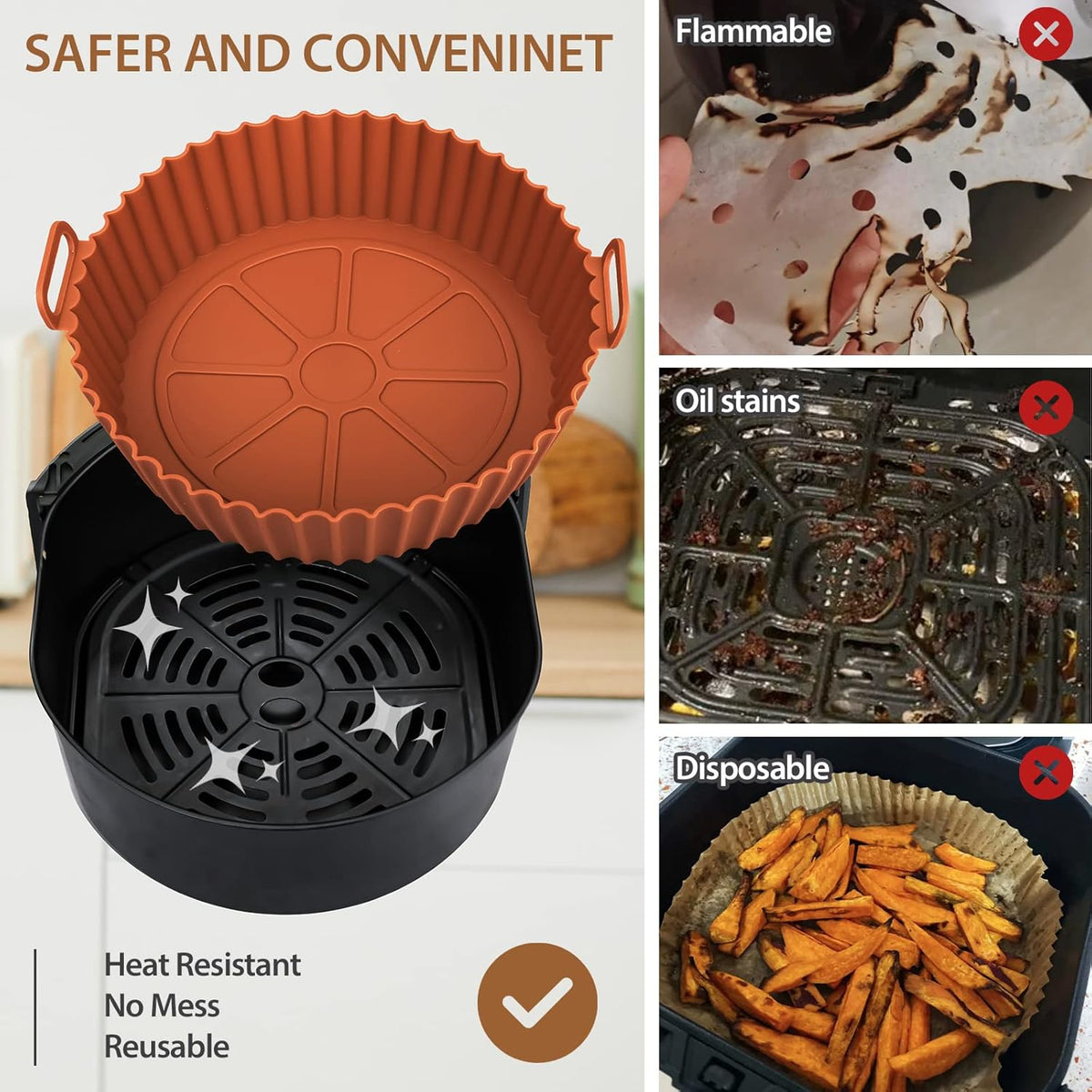 6-Piece Silicone Air Fryer Baking Tray Set – Non-Stick, Reusable & Easy to Clean