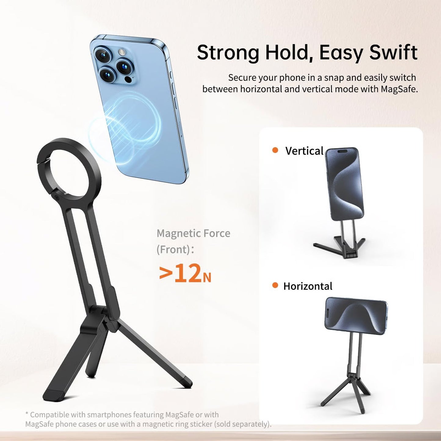 Magnetic Phone Tripod for iPhone – Portable Magsafe Holder with Strong Grip & Foldable Hook