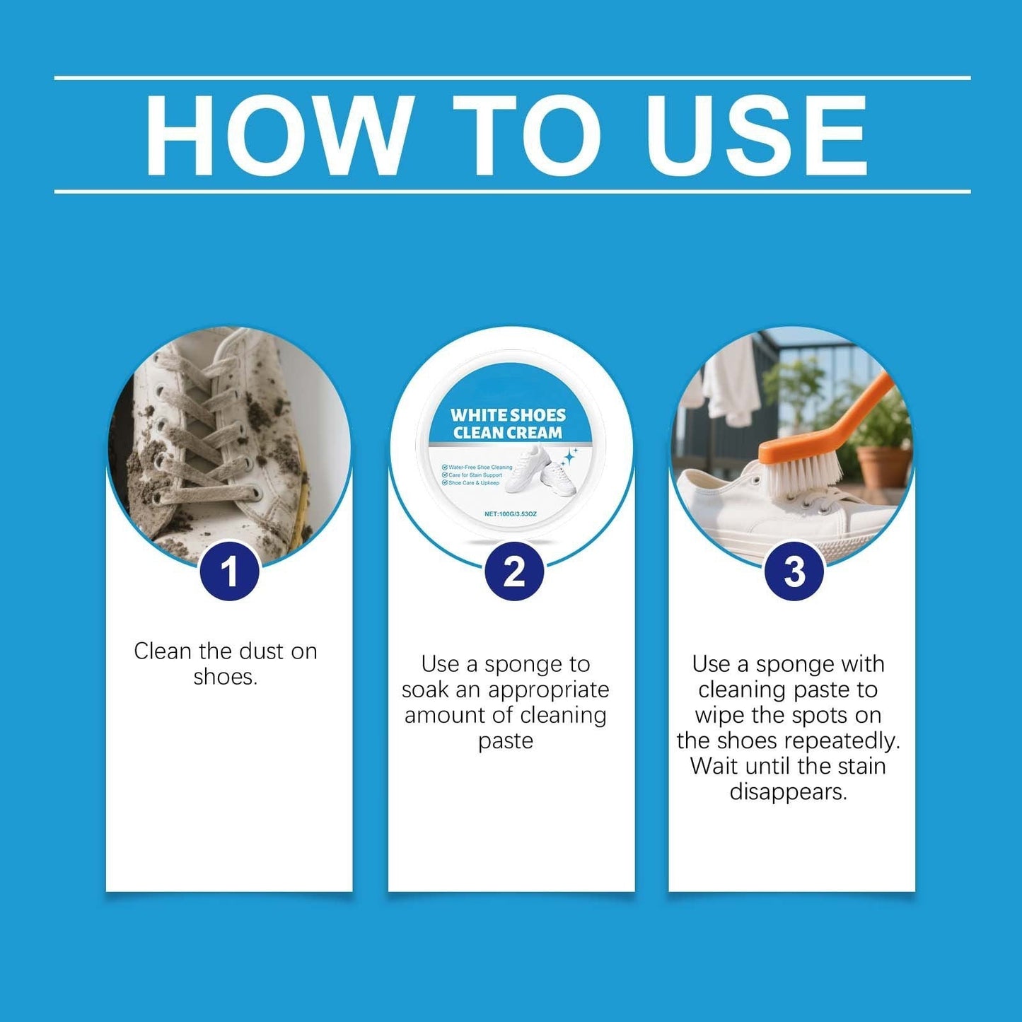 White Shoe Cleaner Cream  |   Multipurpose No-Wash Solid Comes with Sponge