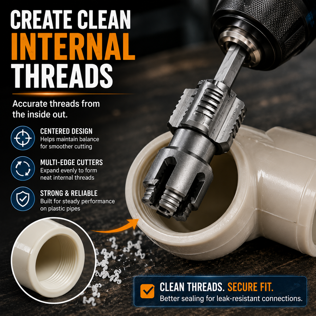 Drill-Powered Pipe Thread Cutting Bit
