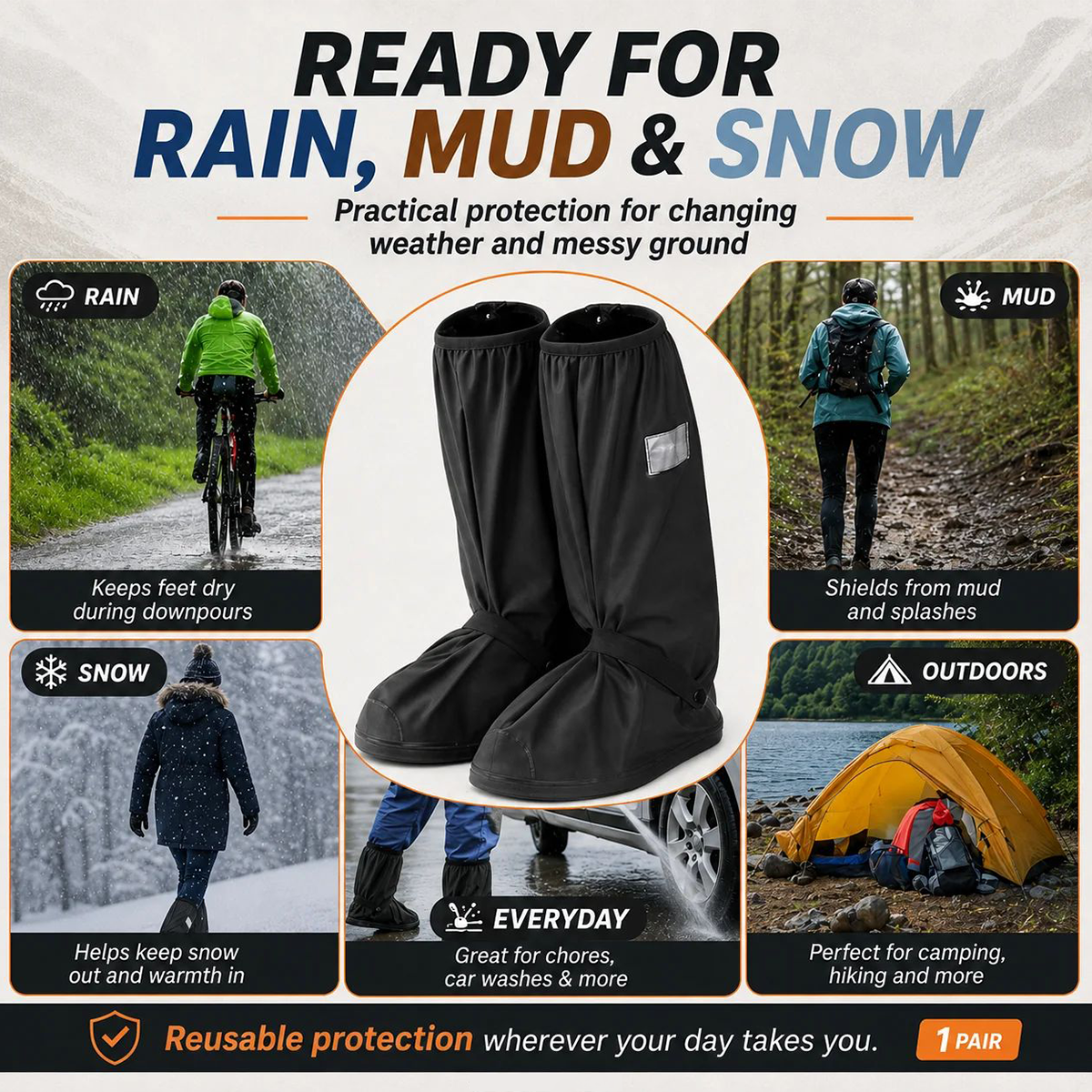 🌧️ Reusable Waterproof Boot Covers for Rain, Mud & Snow
