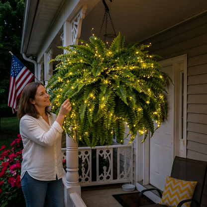 Oversized Pre-Lit Artificial Boston Ferns - No watering, No fading