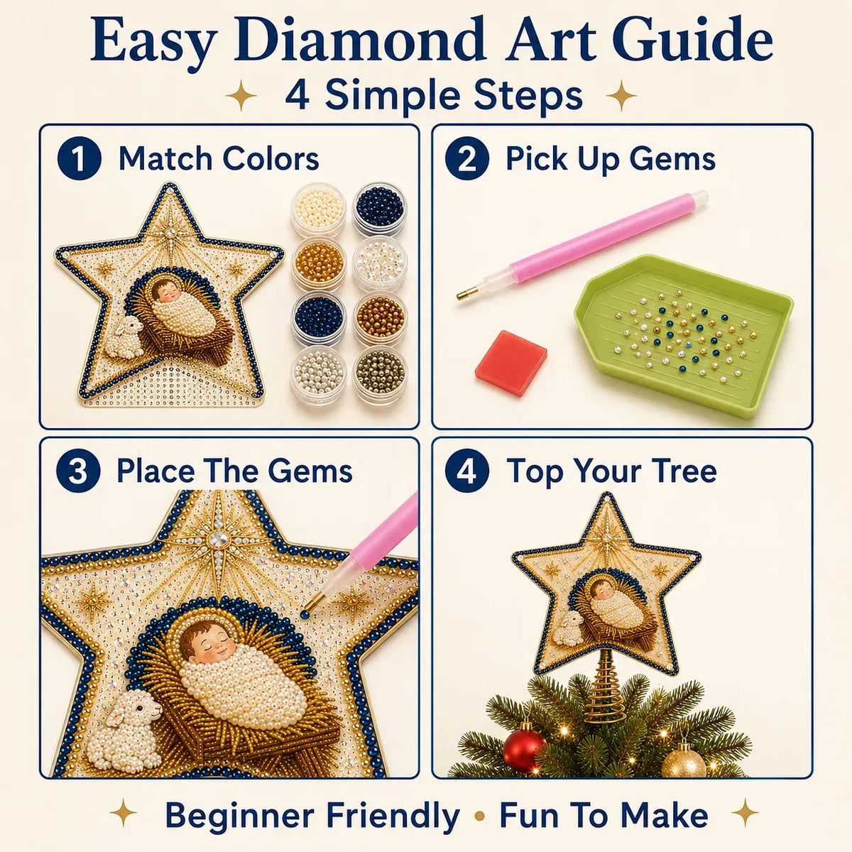 ⭐ Faith Inspired Pearl Diamond Art Christmas Tree Topper Craft Kit