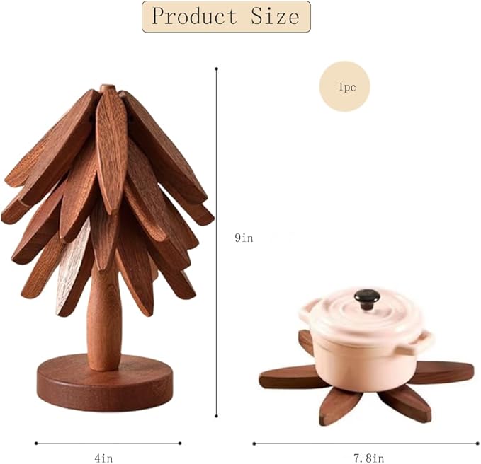 Natural Tree Trivet Set - 4 wooden Trivets & 1 Stand