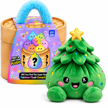 ✨Rainbow Dumpling Squishy Plush Toy with Imitation Bamboo Steamer, Christmas Decor Gift