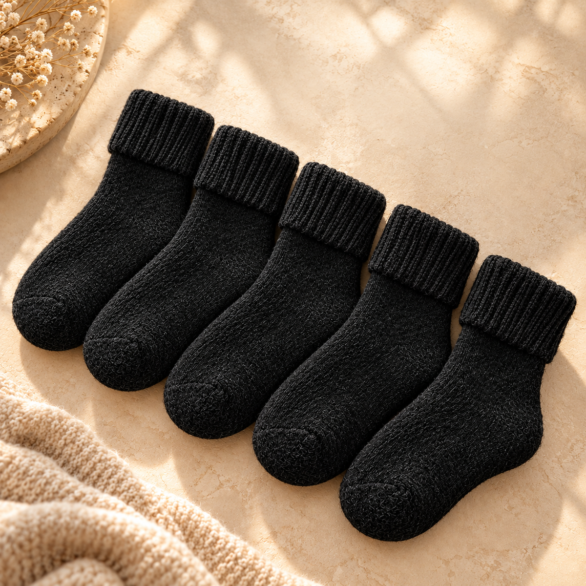 Fleece Lined Ribbed Crew Socks, Cozy Warm
