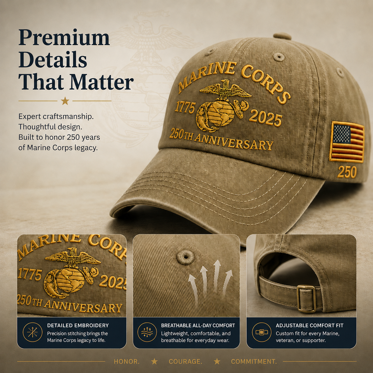 American Heritage Embroidered Cap with Free Honor Coin