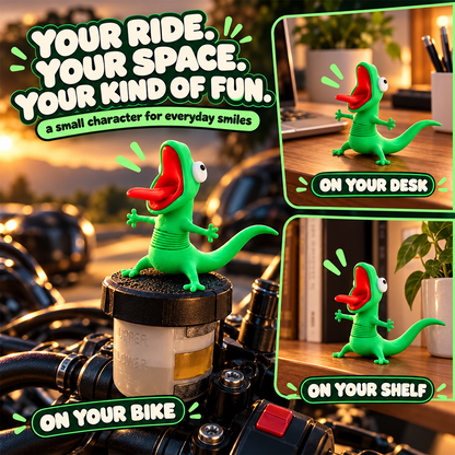 🦎 Funny Green Gecko Figurine – Playful Motorcycle & Desktop Decor