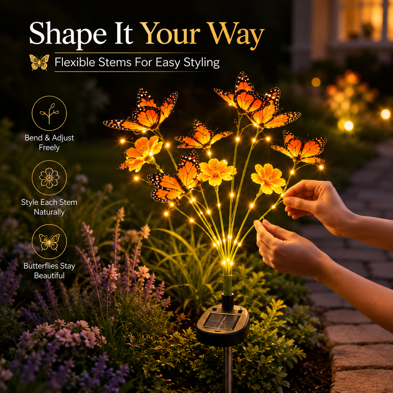 🌻 Solar Butterfly Flower Garden Stake Light – Waterproof Outdoor Pathway Decor 🦋