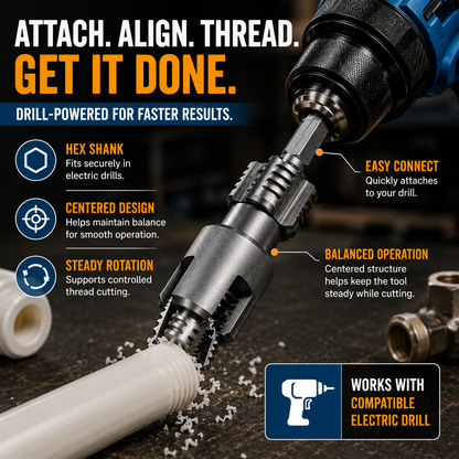 Drill-Powered Pipe Thread Cutting Bit