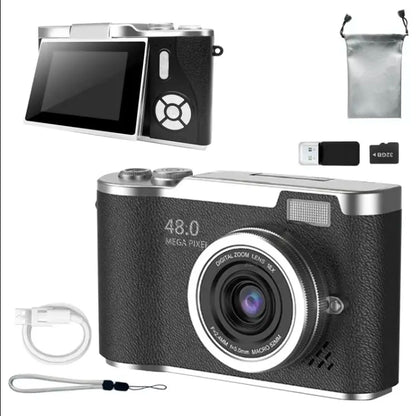 Portable 1080P Flip Screen Camera – Compact Pocket Vlog Camera with 32GB