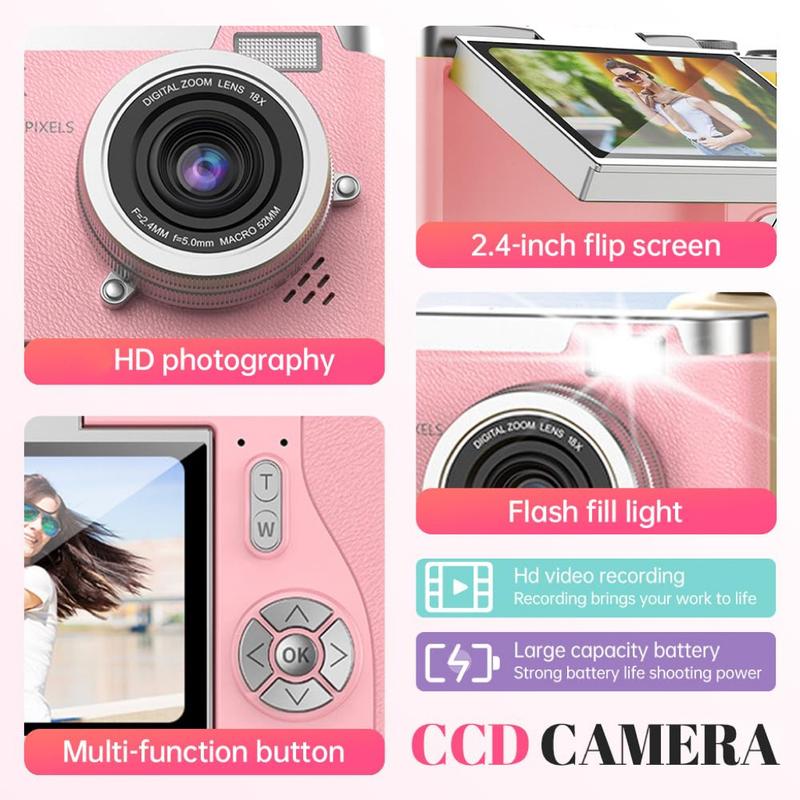 Portable 1080P Flip Screen Camera – Compact Pocket Vlog Camera with 32GB